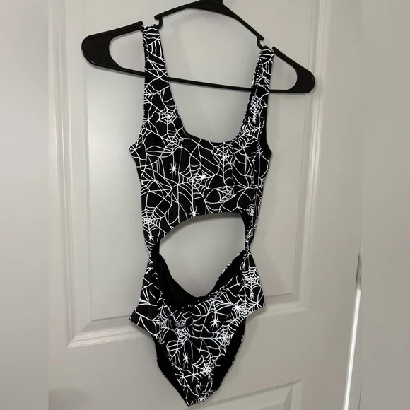 Dolls Kill Spider Web Reflective Cutout Body Suit - Picture 2 of 6
